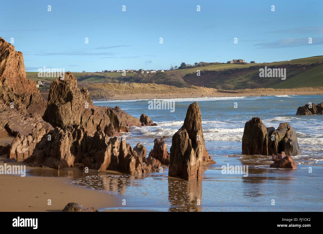La spiaggia di Bigbury sul mare, Devon, Inghilterra Foto Stock