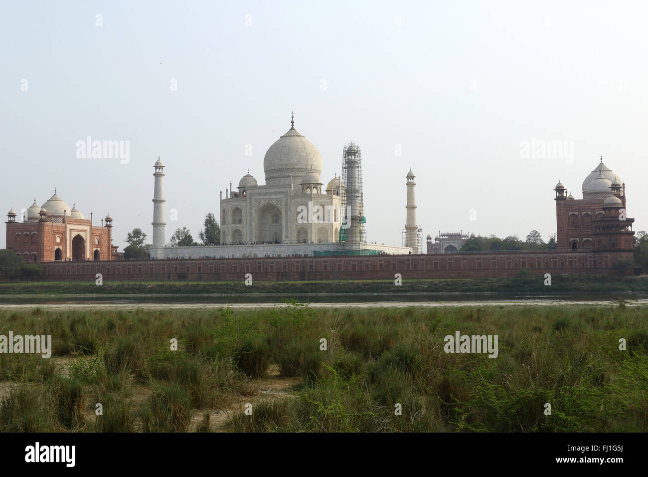 Questo è il retro del Taj Mahal dal lato opposto del fiume Yamuna Agra, India Foto di Palash Khan Foto Stock