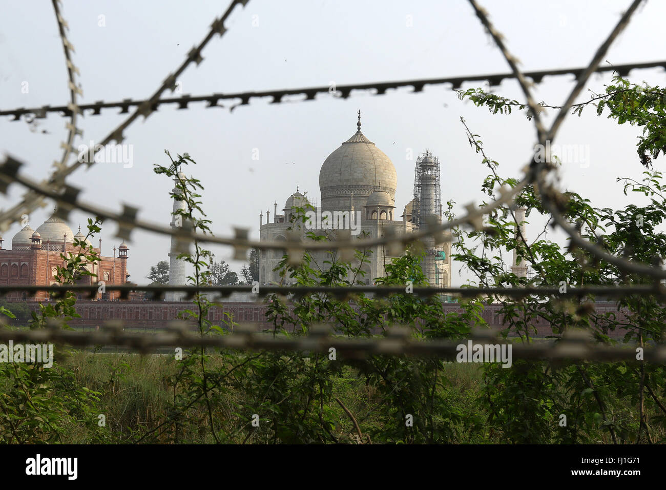 Questo è il retro del Taj Mahal dal lato opposto del fiume Yamuna Agra, India Foto di Palash Khan Foto Stock