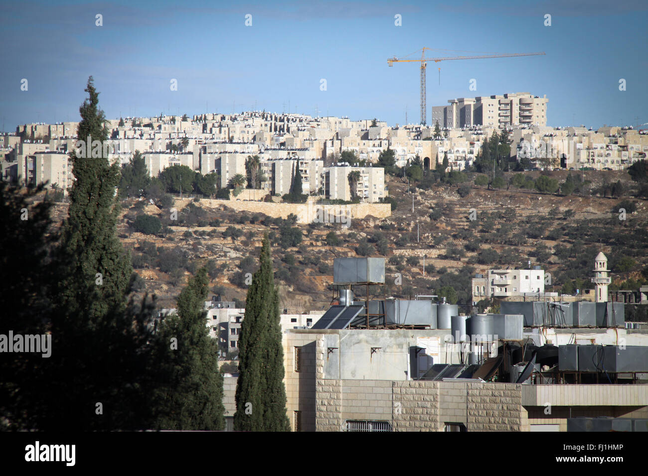 Costruzioni ebraica di insediamenti israeliani e buildinds visto da Betlemme - palestinesi nei territori occupati Foto Stock