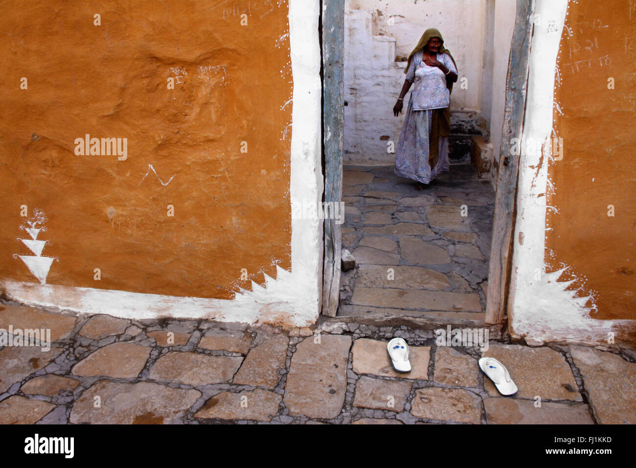 Ingresso di una casa in Jaisalmer fort, India Foto Stock