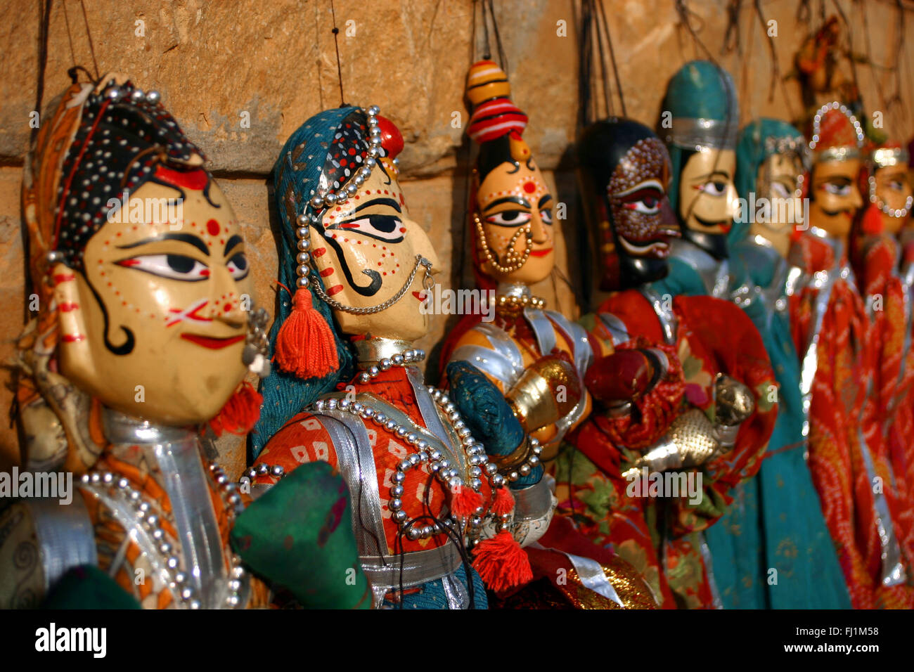 * Il Rajasthan tradizionali burattini collezione in Jaisalmer, India Foto Stock