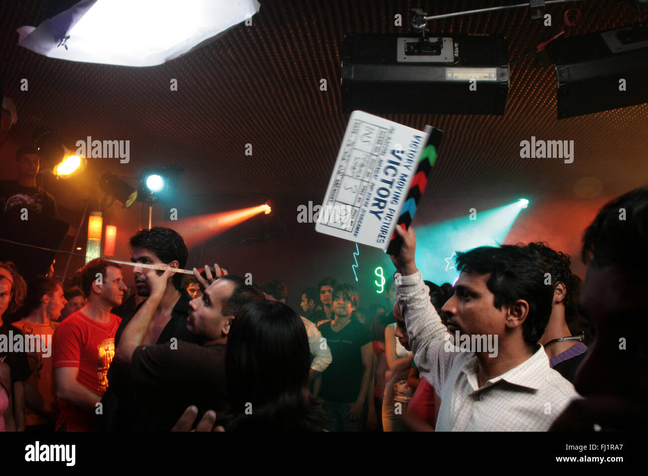 Clapperboard durante le riprese di film di Bollywood a Mumbai in India Foto Stock