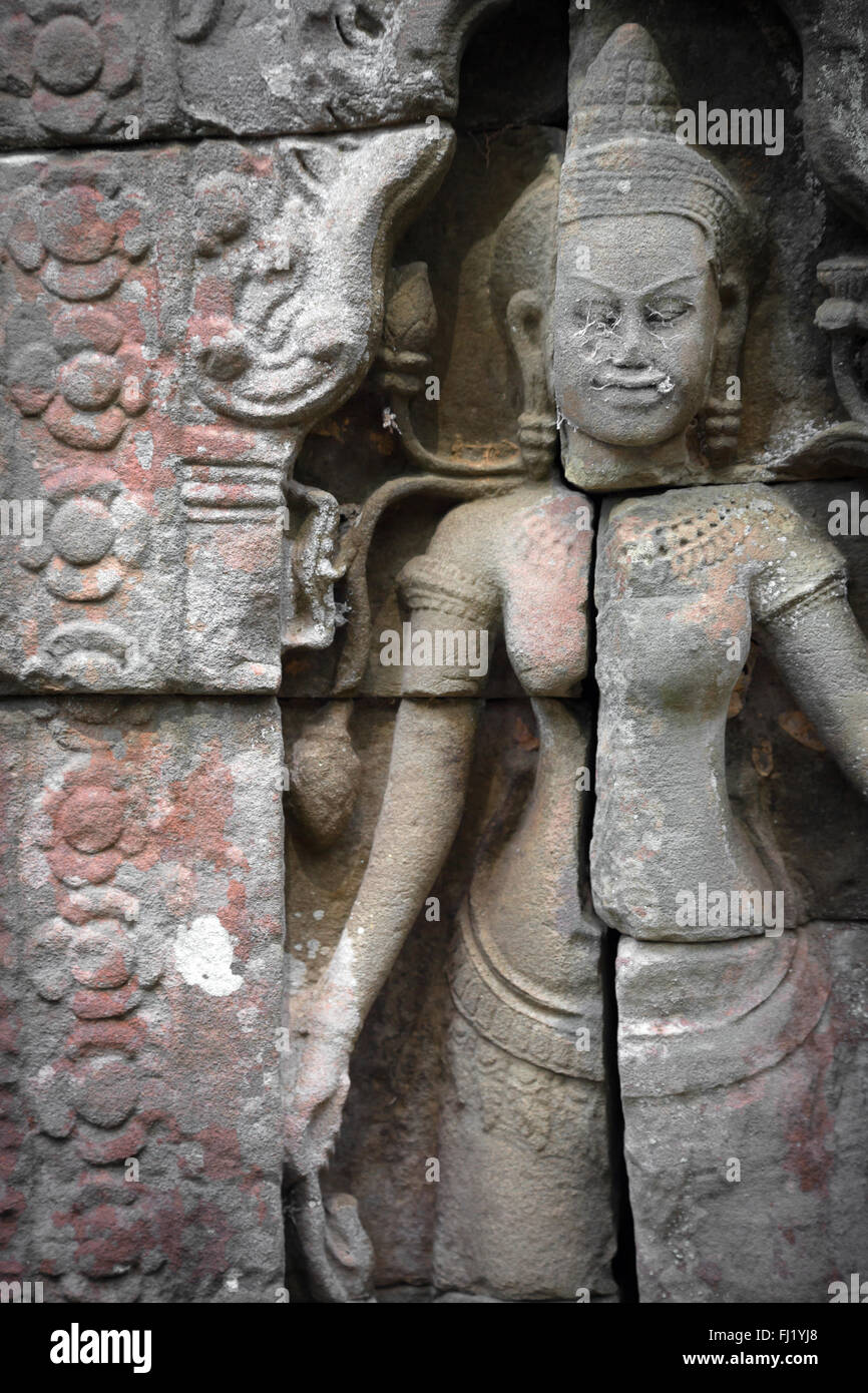 Apsara all'interno di Ta Prohm, Siem Reap , Cambogia Foto Stock