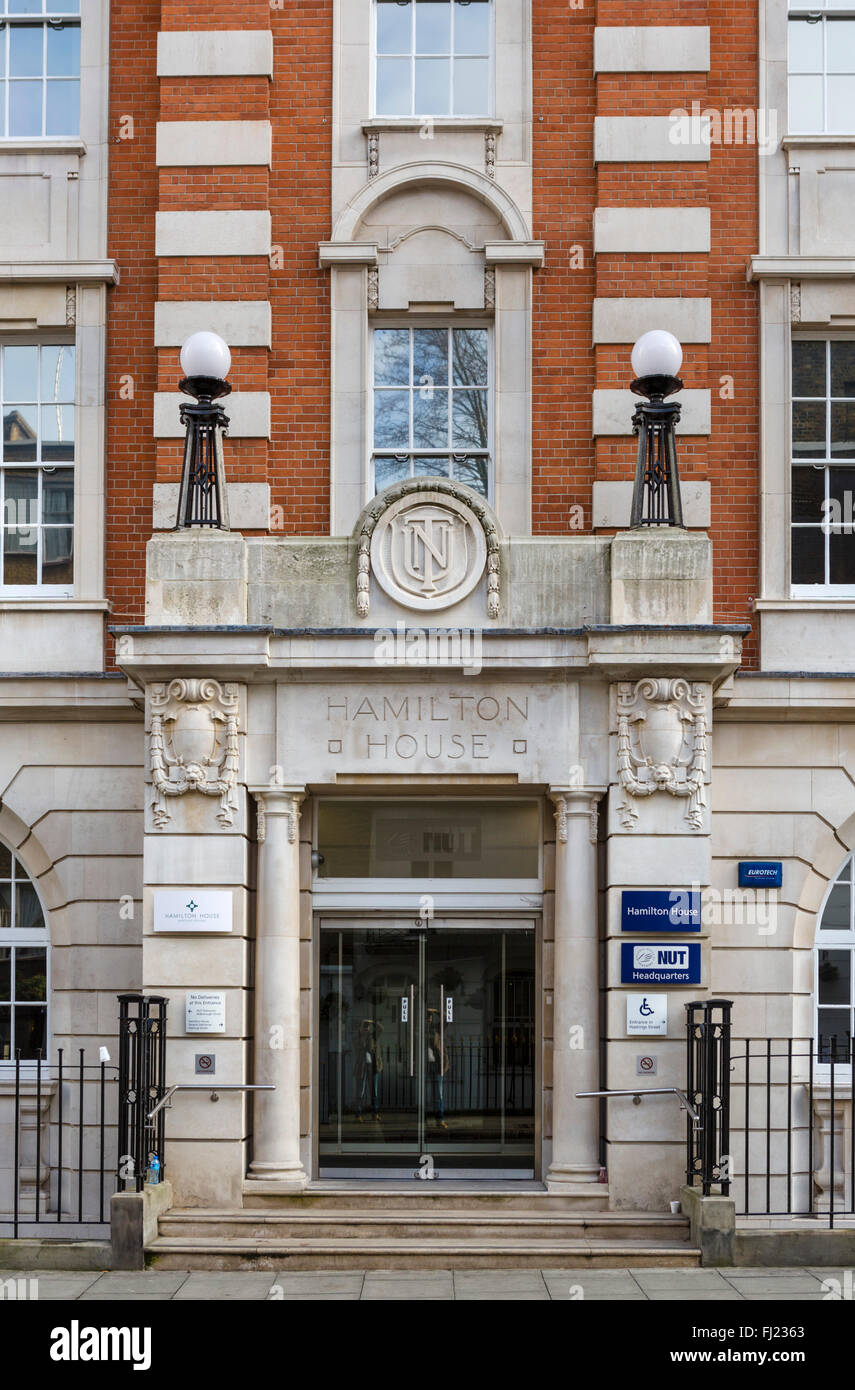 Unione nazionale degli insegnanti sede a Hamilton House, Mabledon Place, Kings Cross, London, England, Regno Unito Foto Stock