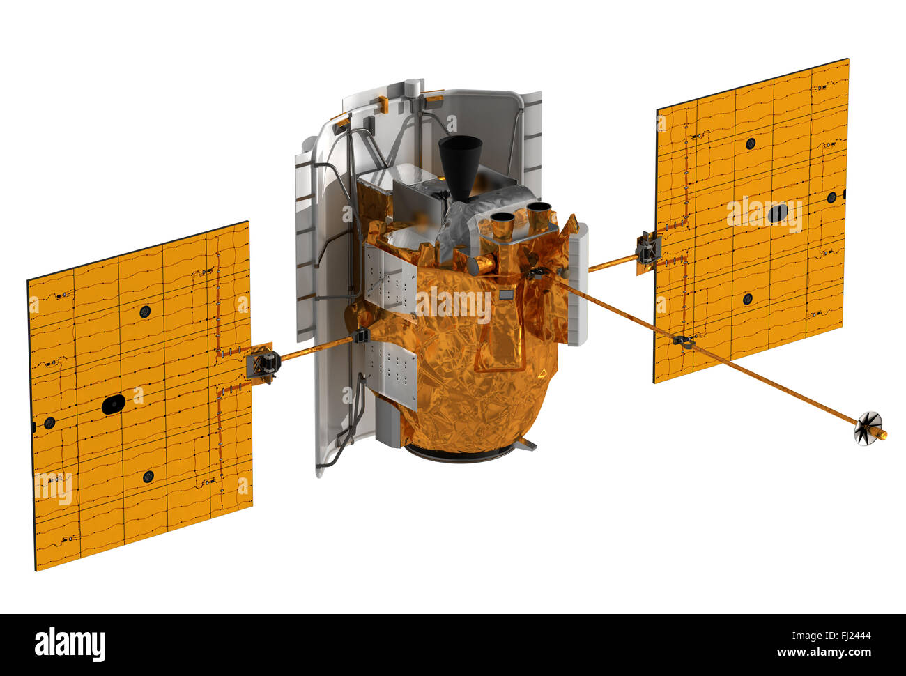 Spazio Interplanetario Station sopra lo sfondo bianco. Modello 3D. Foto Stock