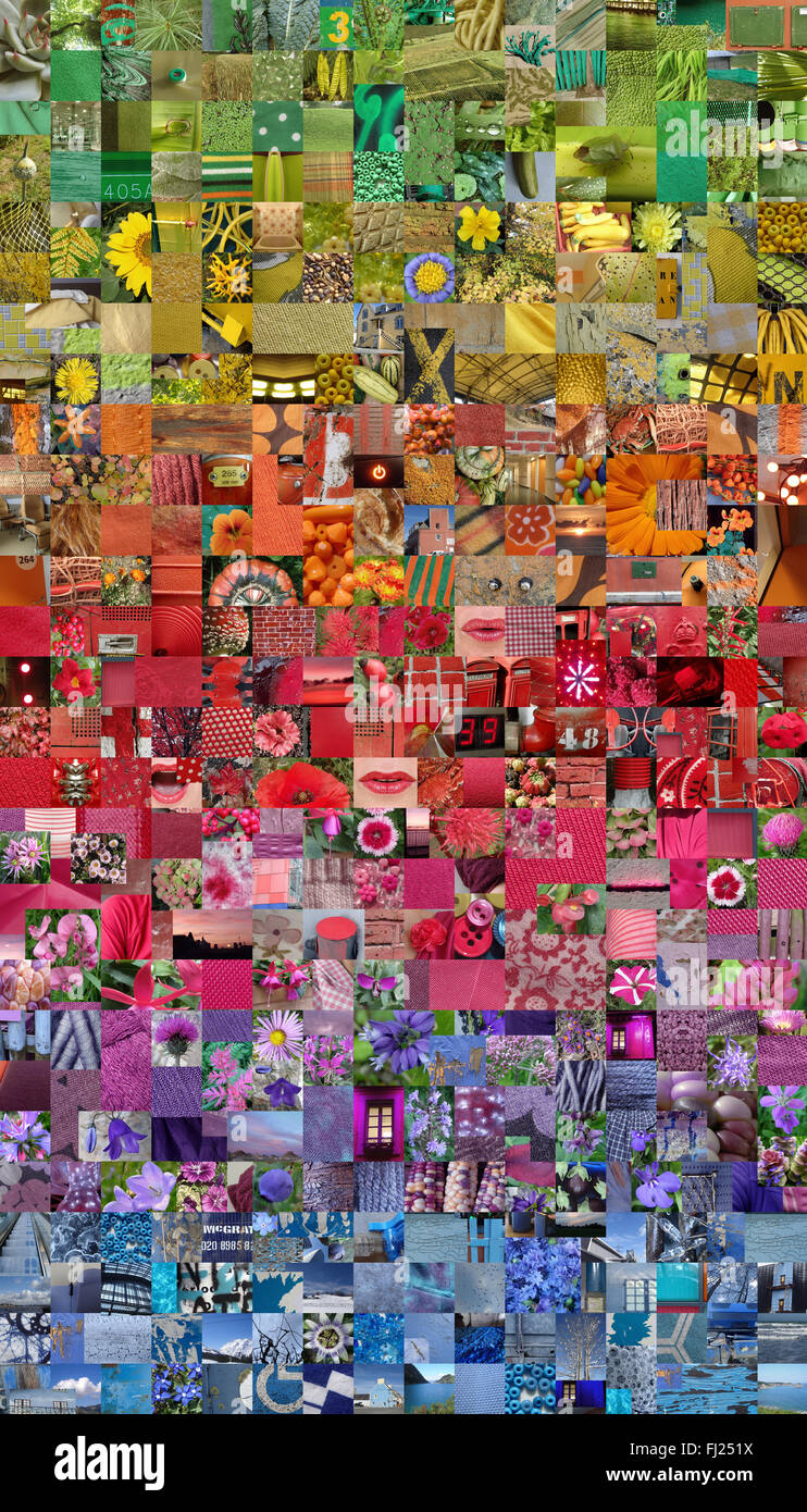Patchwork collage fatto di molte diverse fotografie - Tema colore Foto Stock