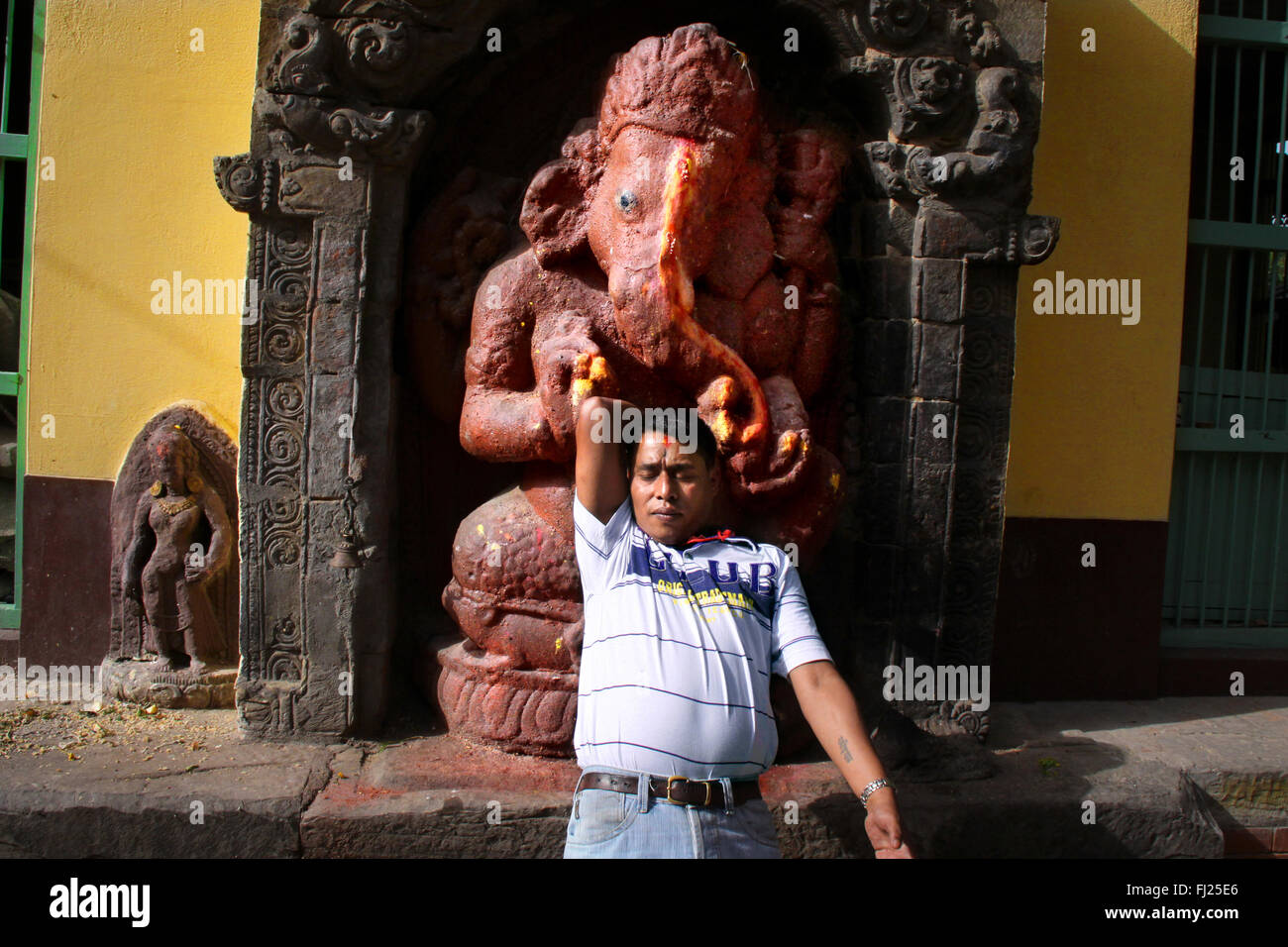 Ganesh statua nelle strade di Bhaktapur, Nepal Foto Stock