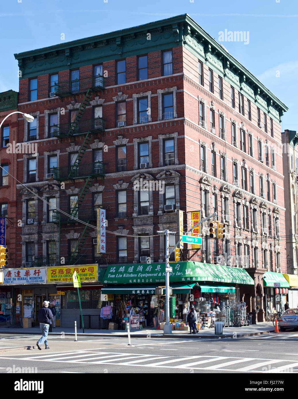 Angolo di strada in Chinatown Manhattan, New York, NY, STATI UNITI D'AMERICA. Foto Stock
