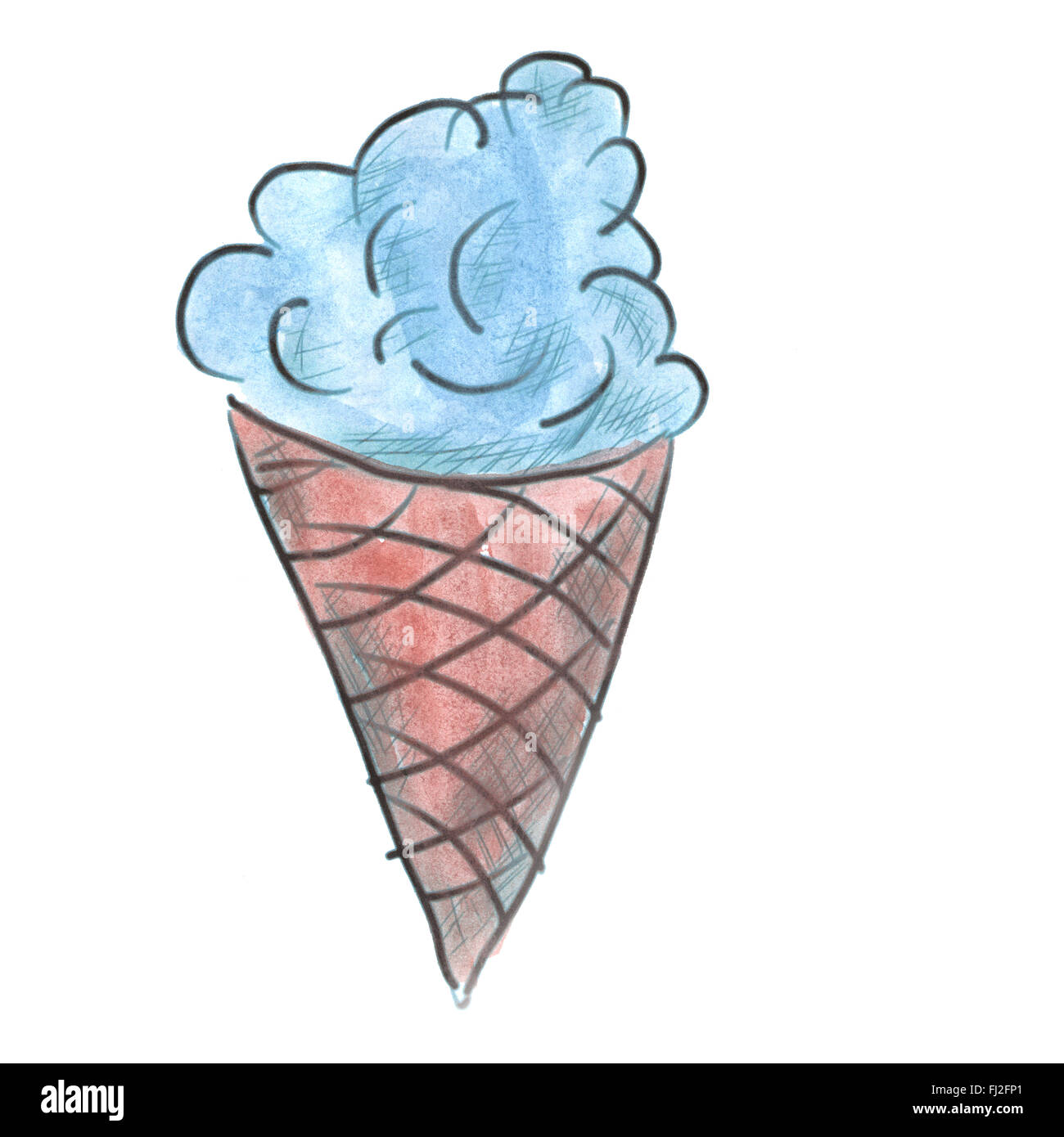 Blue cono gelato cartoon acquerello isolato Foto Stock