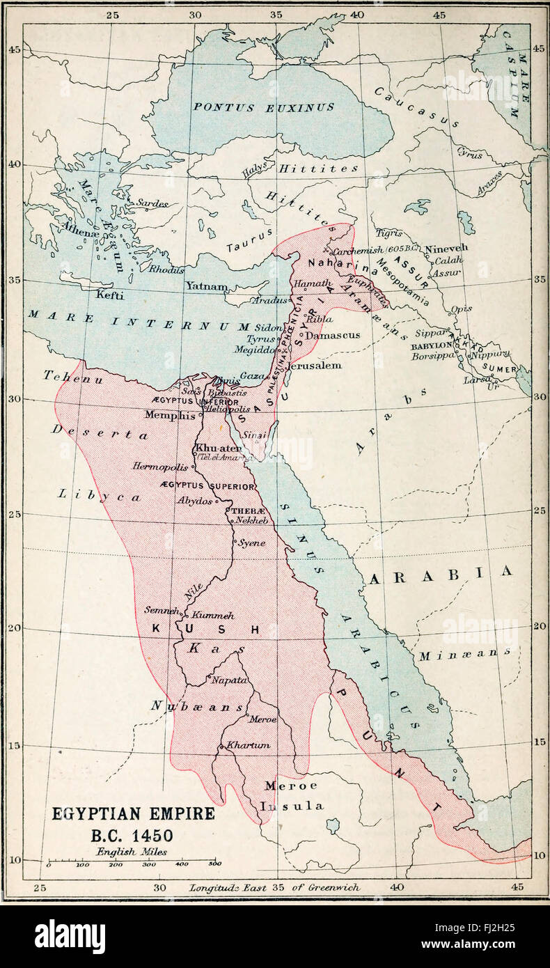 Mappa di Impero Egiziano, BC 1450 Foto Stock