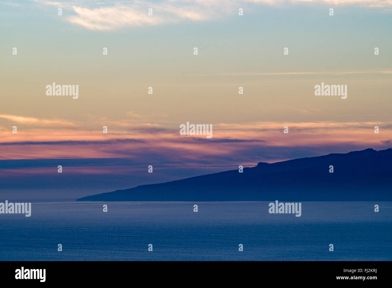 La Gomera silhouette dopo il tramonto, Spagna Foto Stock