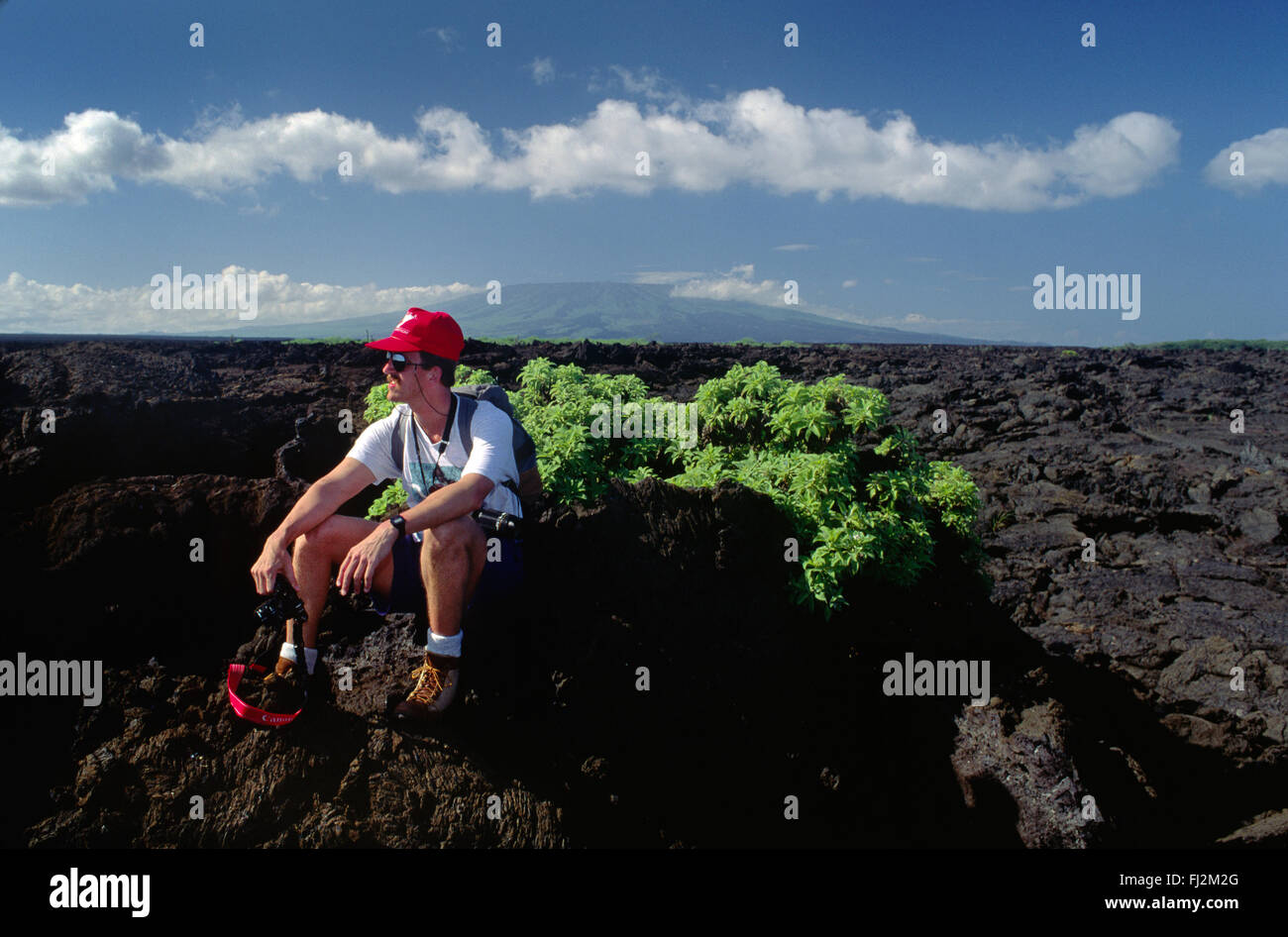 I turisti si appoggia tra fotografie - ISLA ISABELLA, isole Galapagos, ECUADOR Foto Stock