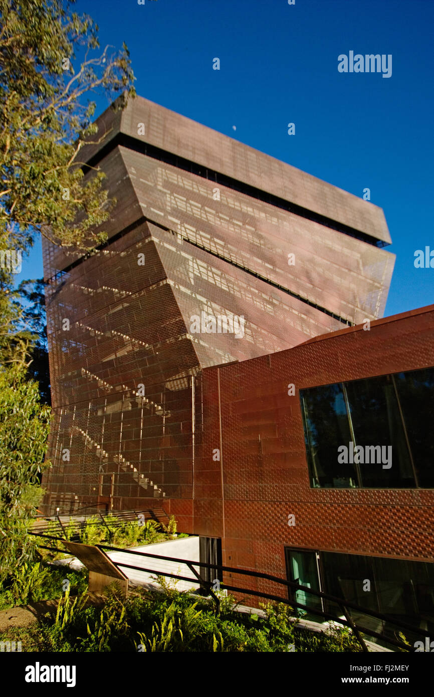 Esterno del nuovo Museo di de Young, costruito da Pritzker premiati architetti Herzog e de Meuron - SAN FRANCISCO, CALIFORNIA Foto Stock