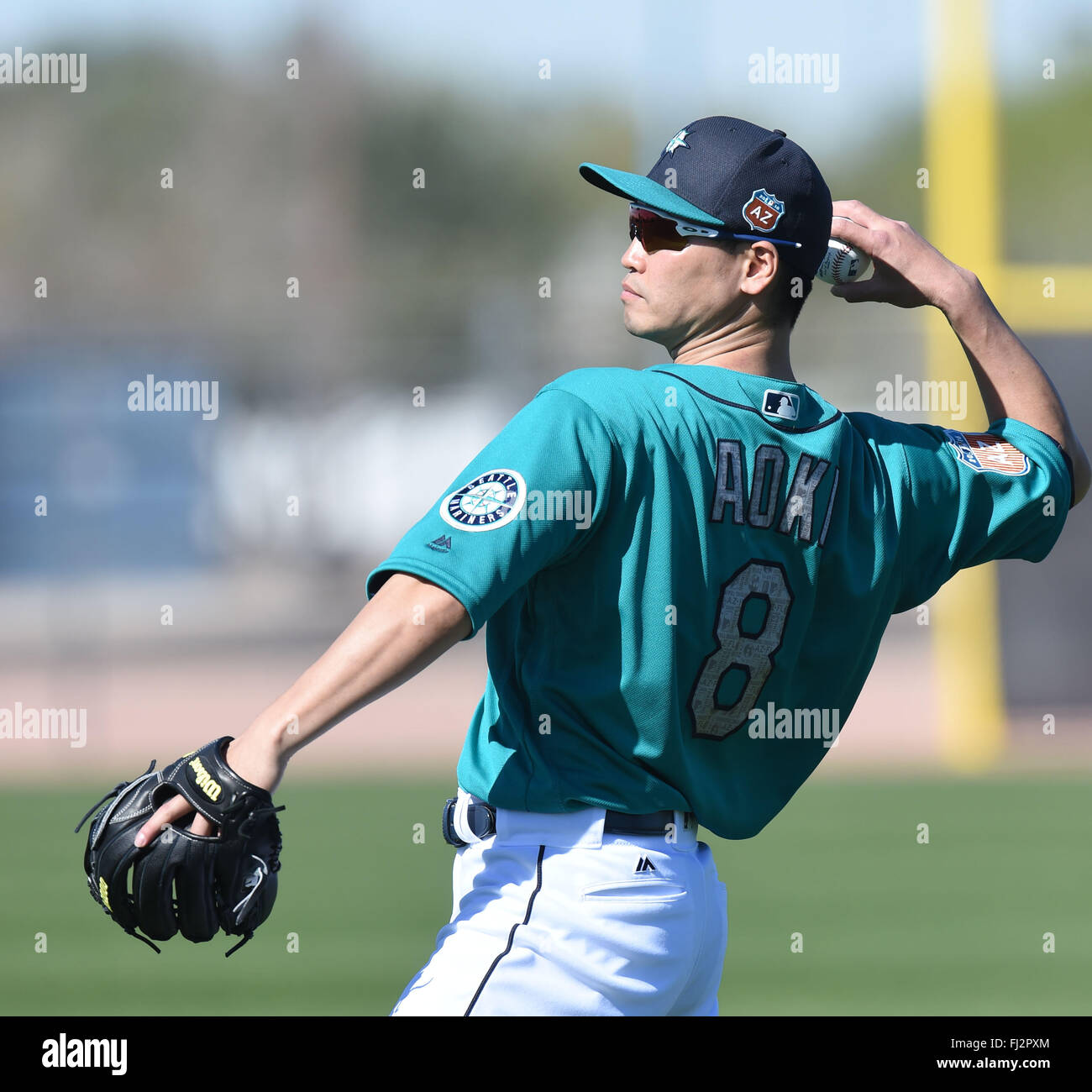 Norichika Aoki (marittimi), 25 febbraio 2016 - MLB : Seattle Mariners spring training camp di baseball in Peoria, Arizona, Stati Uniti. (Foto di AFLO) Foto Stock