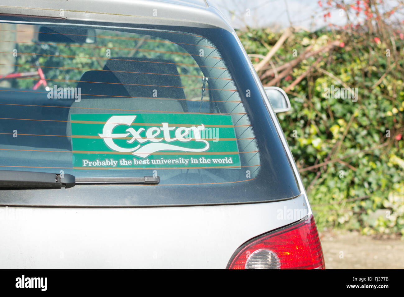Adesivo auto 'Exeter probabilmente la migliore università del mondo' Foto Stock