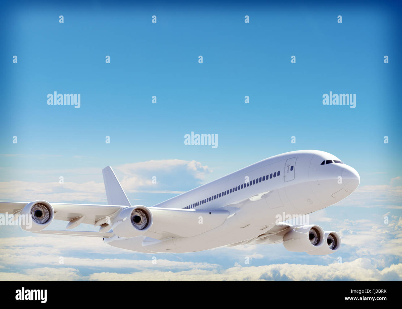 Jet del passeggero aereo vola sopra le nuvole Foto Stock