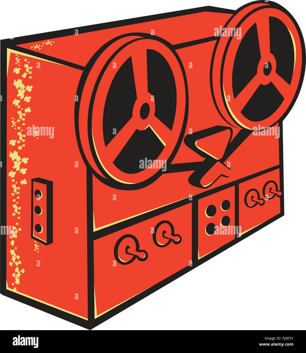 Illustrazione vettoriale di un registratore a nastro e mangianastri, da bobina a bobina piastra magnetofonica, deck a cassetta o nastro macchina fatto in stile retrò su Illustrazione Vettoriale