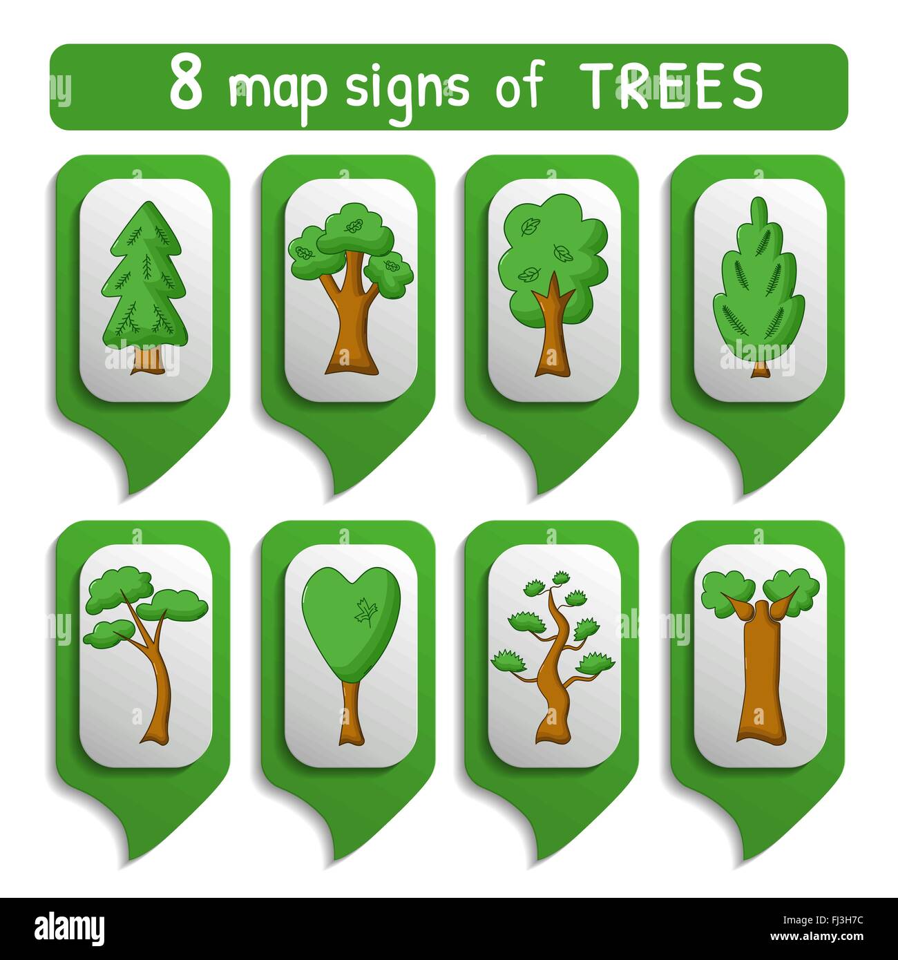 Set di alberi mappa indicazioni in stile cartoon Illustrazione Vettoriale
