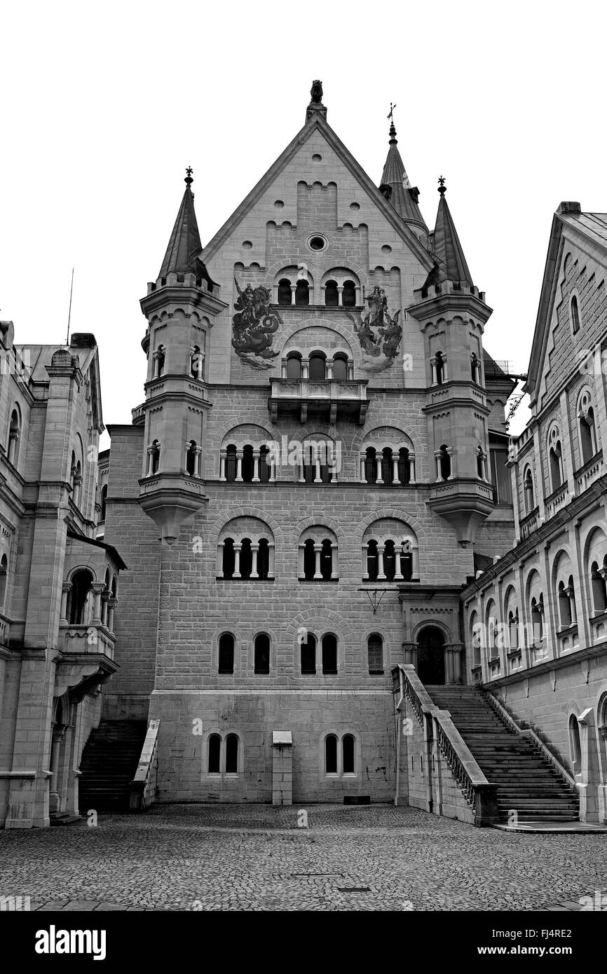 Il cortile, il castello di Neuschwanstein, Baviera, Germania. Foto Stock