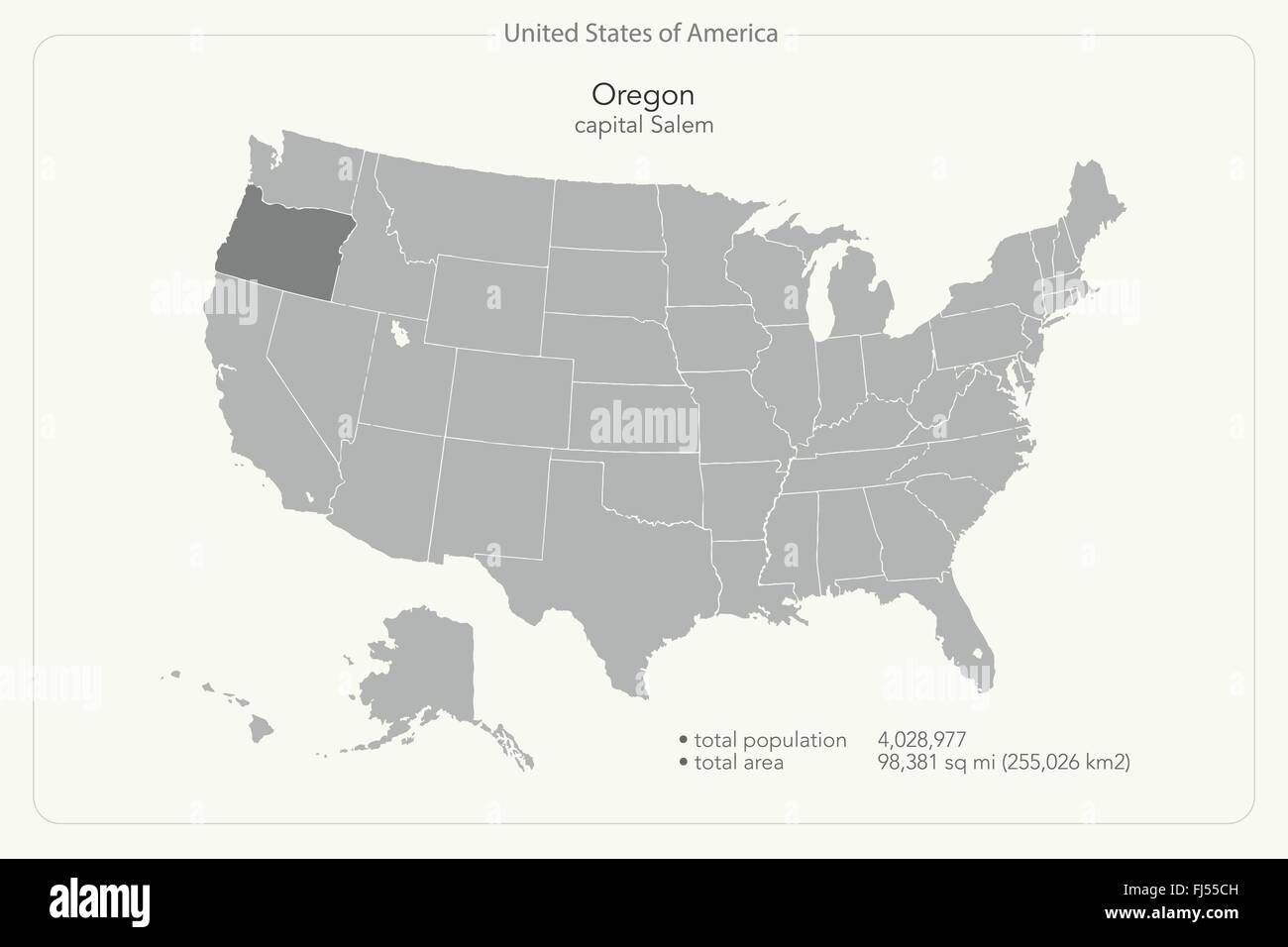 Stati Uniti d'America mappa isolato e Oregon State territorio. vettore politico USA mappa geografica modello di pagina di intestazione Illustrazione Vettoriale