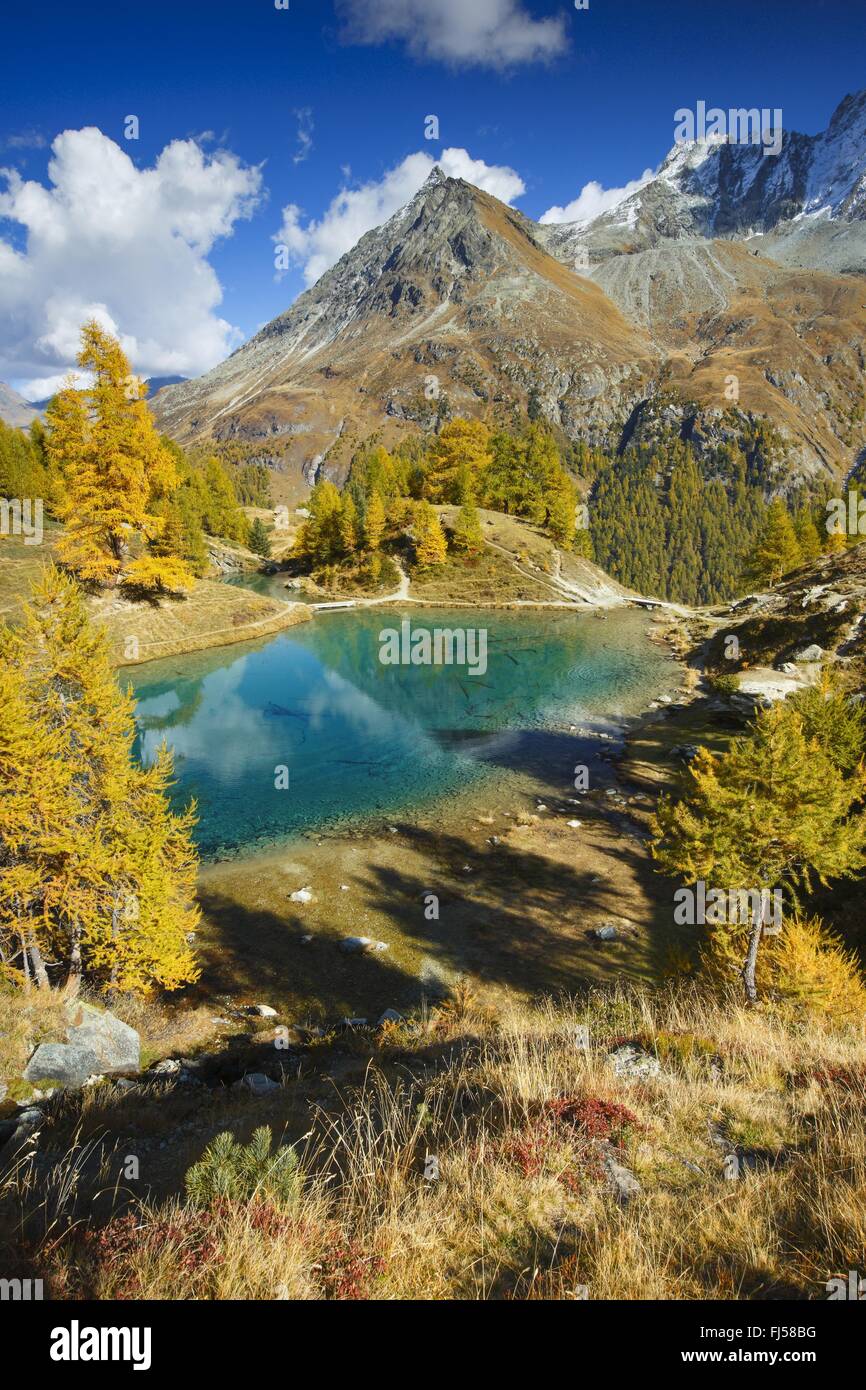 Lac Bleu, Grande Dent de Veisivi, Dent de Perroc, Aiguille de la Tsa, Svizzera Vallese Foto Stock