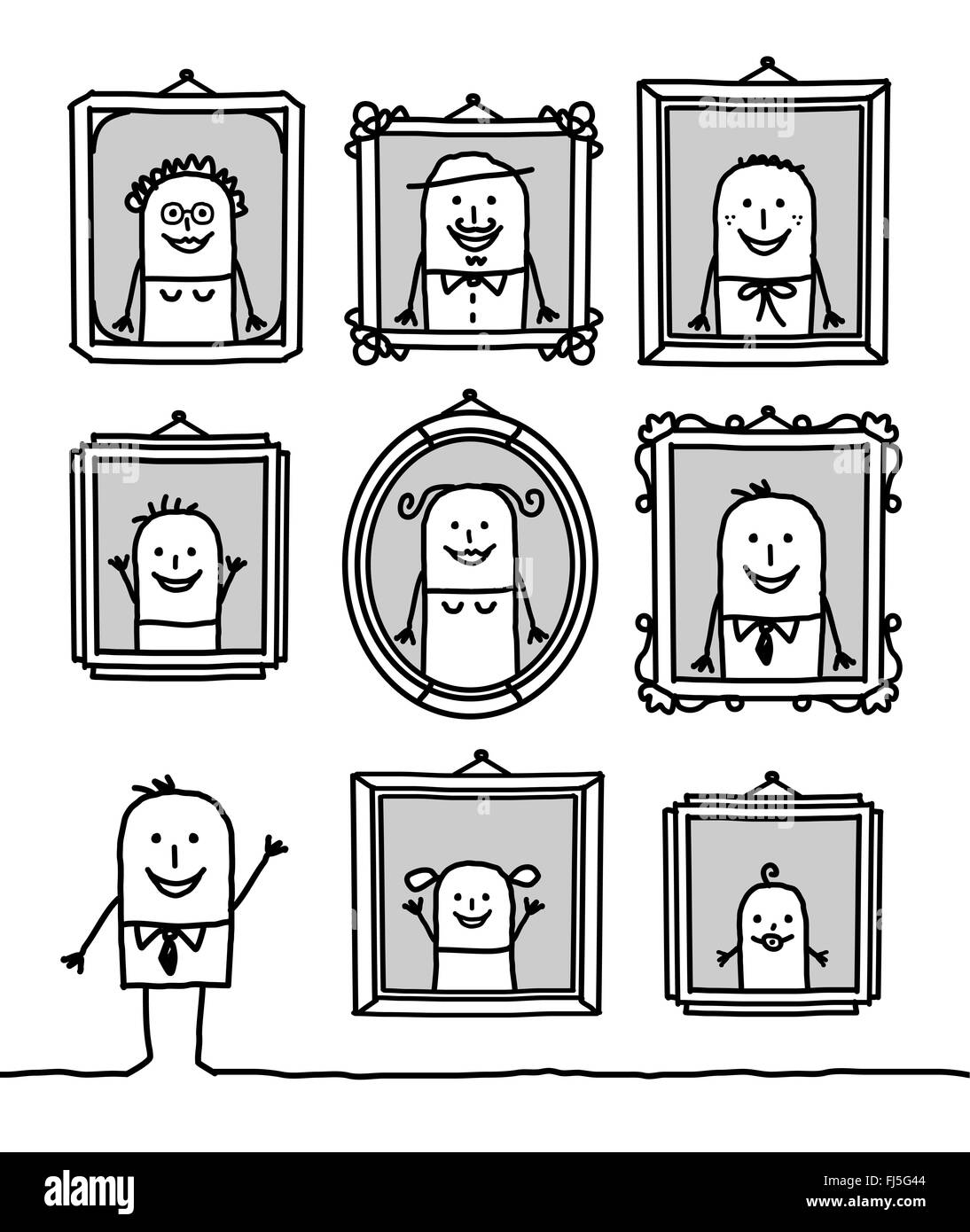 Cartoon uomo un ritratti di famiglia Foto Stock