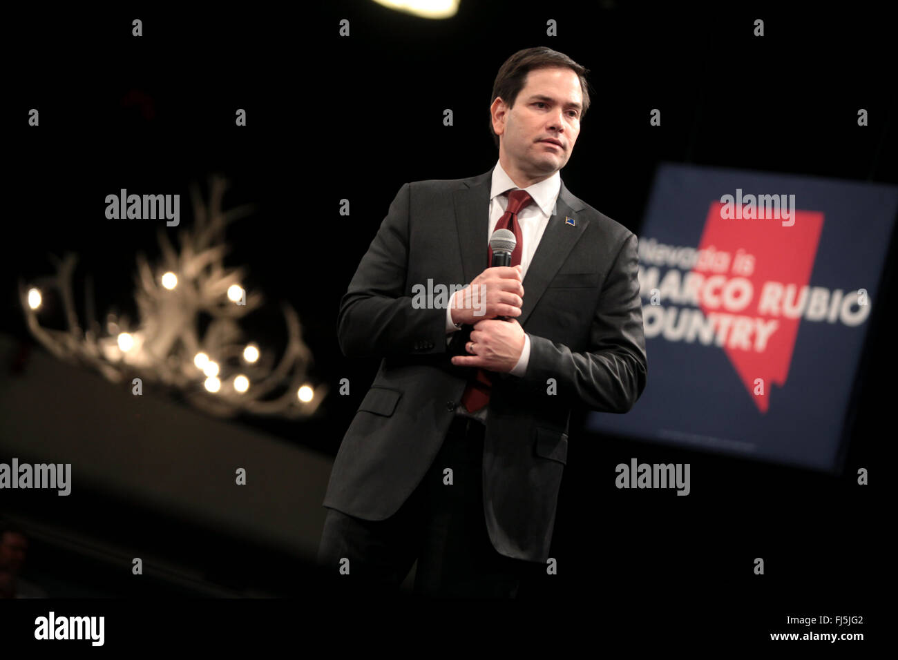 Il candidato repubblicano alla presidenza il senatore Marco Rubio parlando con i sostenitori di una campagna al rally Silverton Hotel & Casino Febbraio 23, 2016 a Las Vegas, Nevada. Foto Stock