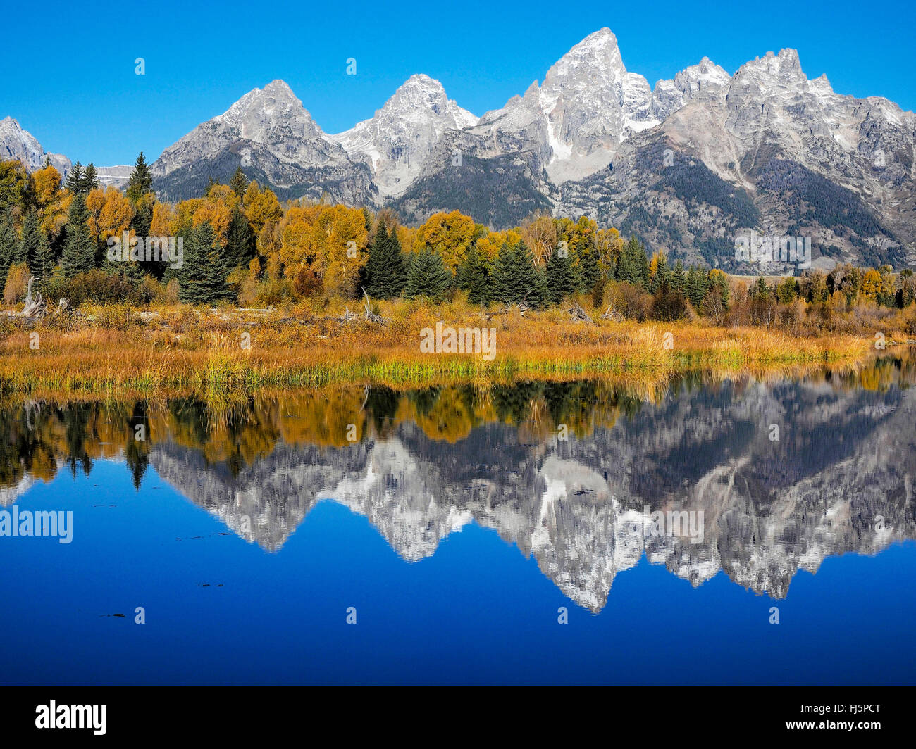 Grand Teton Gruppo, vista da Schwabacher atterraggio, STATI UNITI D'AMERICA, Wyoming Grand Teton National Park Foto Stock