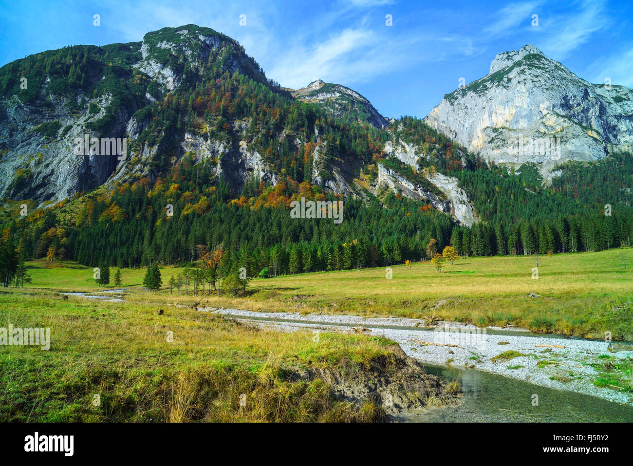 Grosser Ahornboden pascoli di montagna nelle montagne Karwendel, Austria, Tirolo Foto Stock