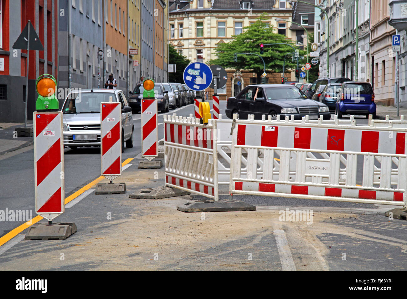 Strada in costruzione barriera sulla strada, Germania Foto Stock