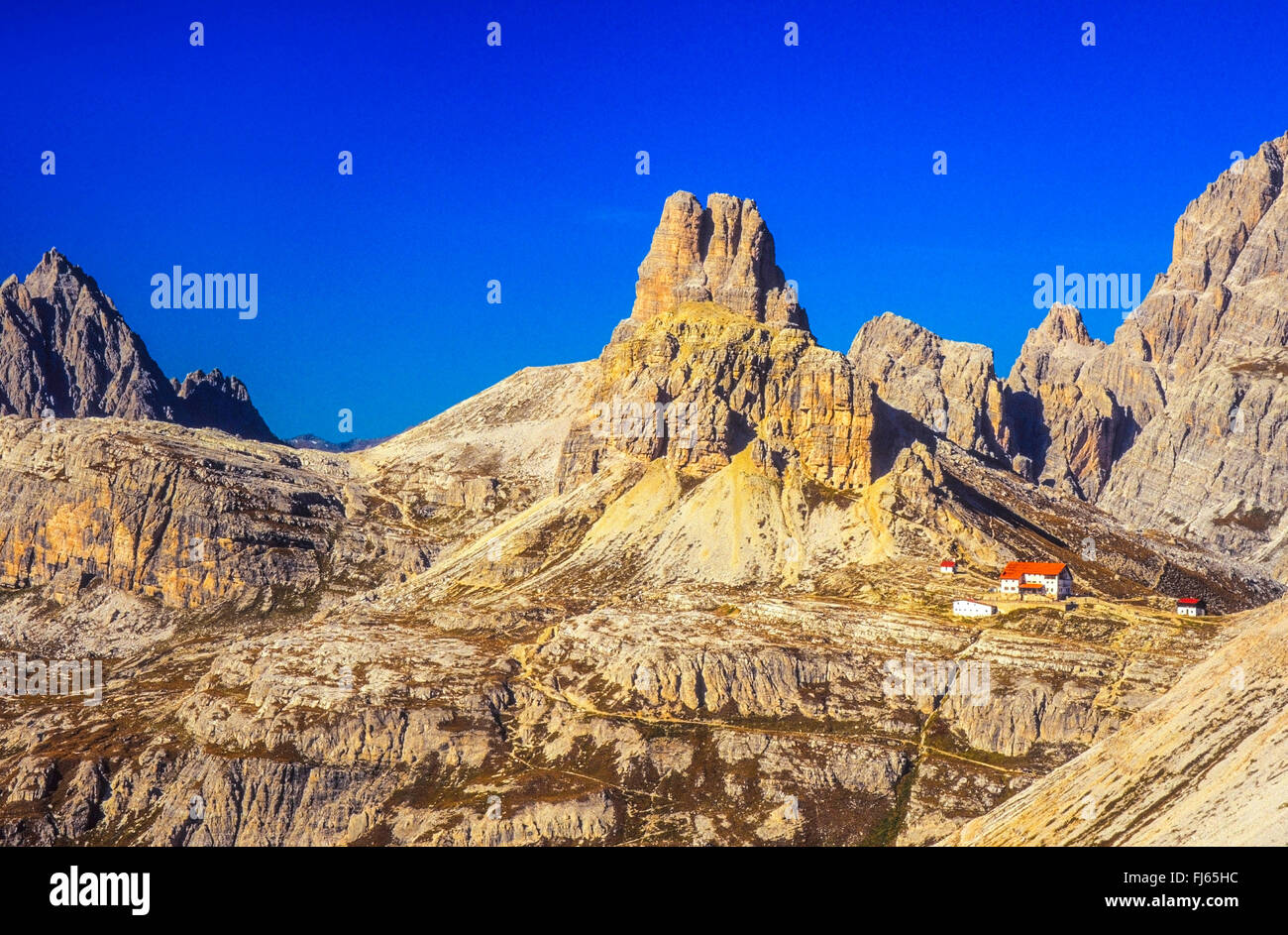 Rifugio alpino Antonio Locatelli, La torre di Toblino, Italia, Alto Adige, Dolomiti Foto Stock