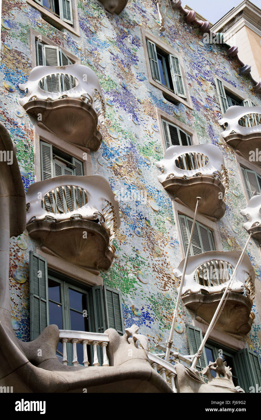 Dettagli esterni della Casa Batllo da Antionio Gaudi Barcellona,Spagna Foto Stock