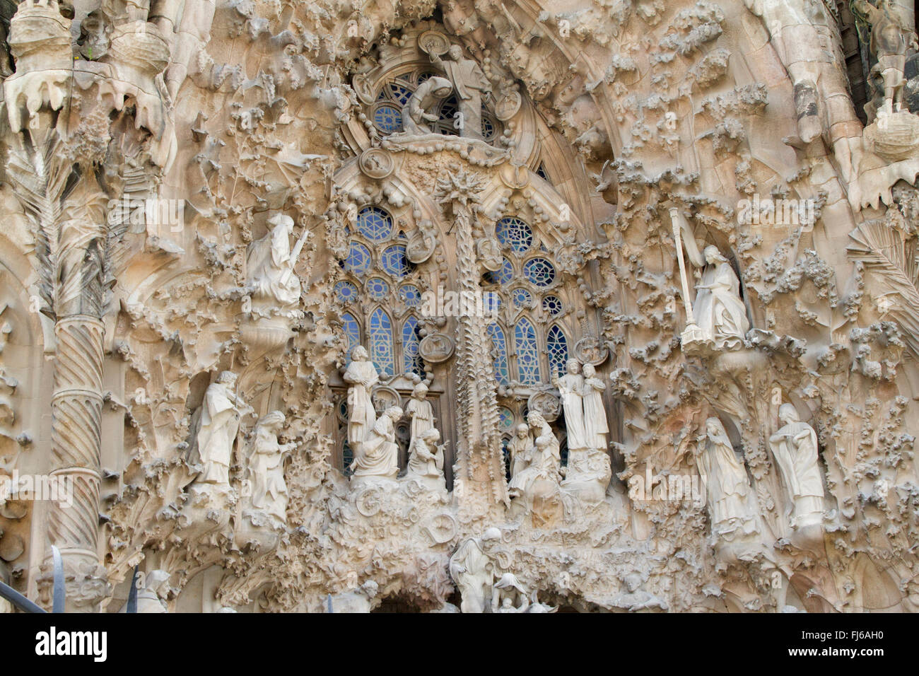 Dettaglio della facciata della Natività della Sagrada Familia a Barcellona,Spagna Foto Stock