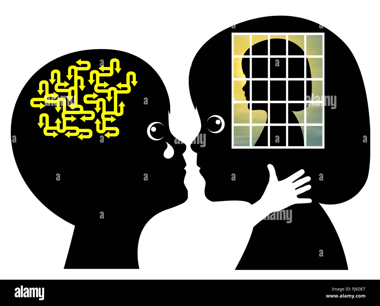 I gemelli di un bambino con disabilità. Foto Stock