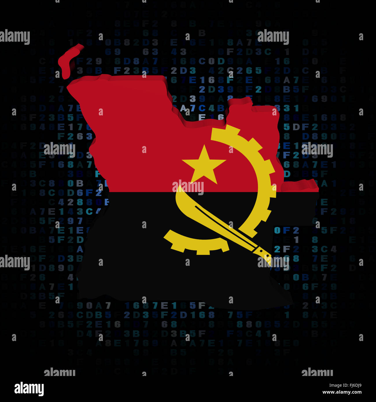 Mappa Angola bandiera sul codice esadecimale illustrazione Foto Stock