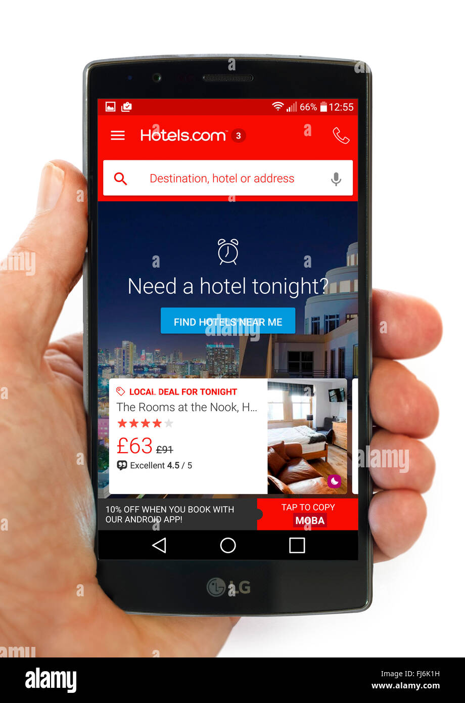 Hotels.com app su un LG G4 5,5 pollici per smartphone Android Foto Stock