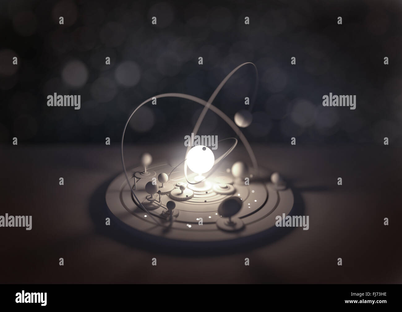 Modello planetario. I pianeti e le comete in orbita attorno al sole. Illustrazione. Foto Stock