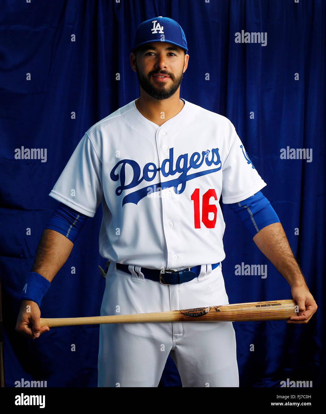 Glendale, AZ, Stati Uniti d'America. Il 27 febbraio, 2016. GLENDALE, AZ - Feb 27, 2015 - | Los Angeles Dodgers outfielder Andre Ethier.| fotografato durante il giorno di foto in corrispondenza dei Dodgers' Camelback Ranch-Glendale spring training facility. (K.C. Alfred/ San Diego Union-Tribune © K.C. Alfred/U-T San Diego/ZUMA filo/Alamy Live News Foto Stock