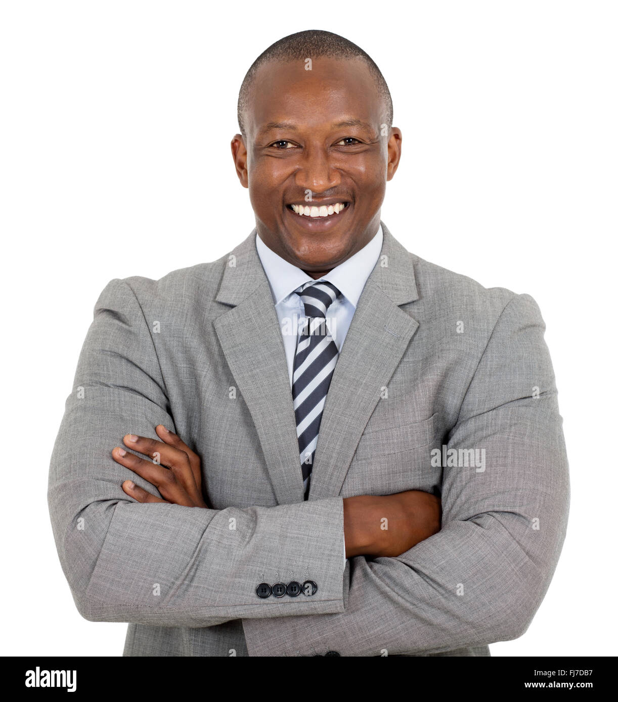 Happy businessman africana con le braccia incrociate Foto Stock