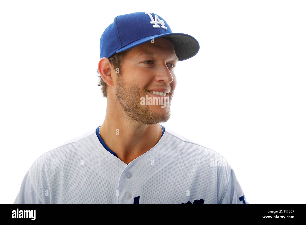 Glendale, AZ, Stati Uniti d'America. Il 27 febbraio, 2016. GLENDALE, AZ - Feb 27, 2015 - | Los Angeles Dodgers brocca Clayton Kershaw. | fotografato durante il giorno di foto in corrispondenza dei Dodgers' Camelback Ranch-Glendale spring training facility. (K.C. Alfred/ San Diego Union-Tribune © K.C. Alfred/U-T San Diego/ZUMA filo/Alamy Live News Foto Stock