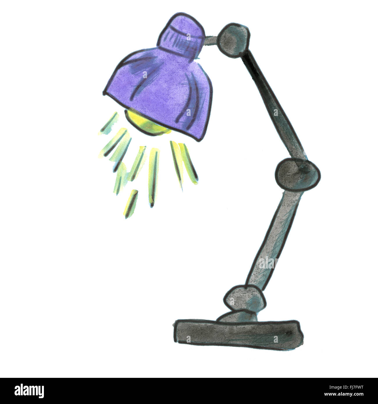 Viola lampada da tavolo cartoon acquerello fatti a mano isolato Foto Stock