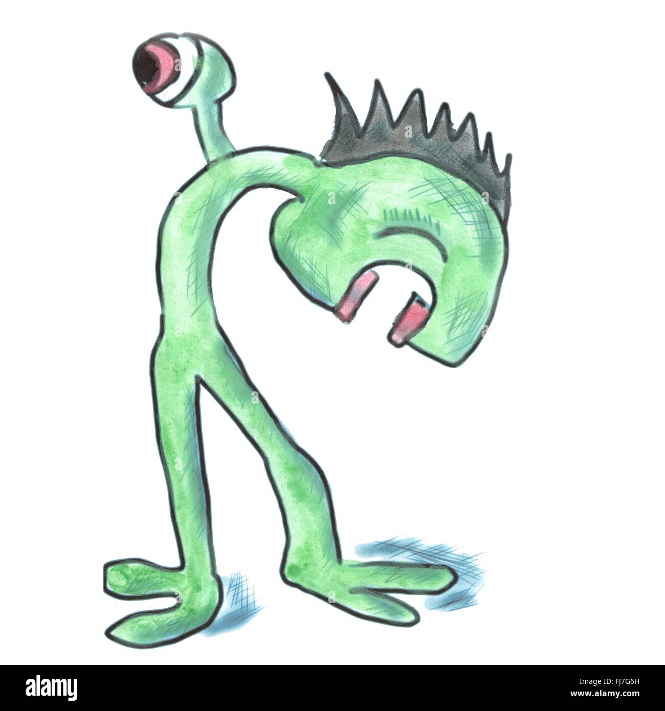 Mostro verde con un occhio isolato cartoon acquerello fatti a mano Foto Stock