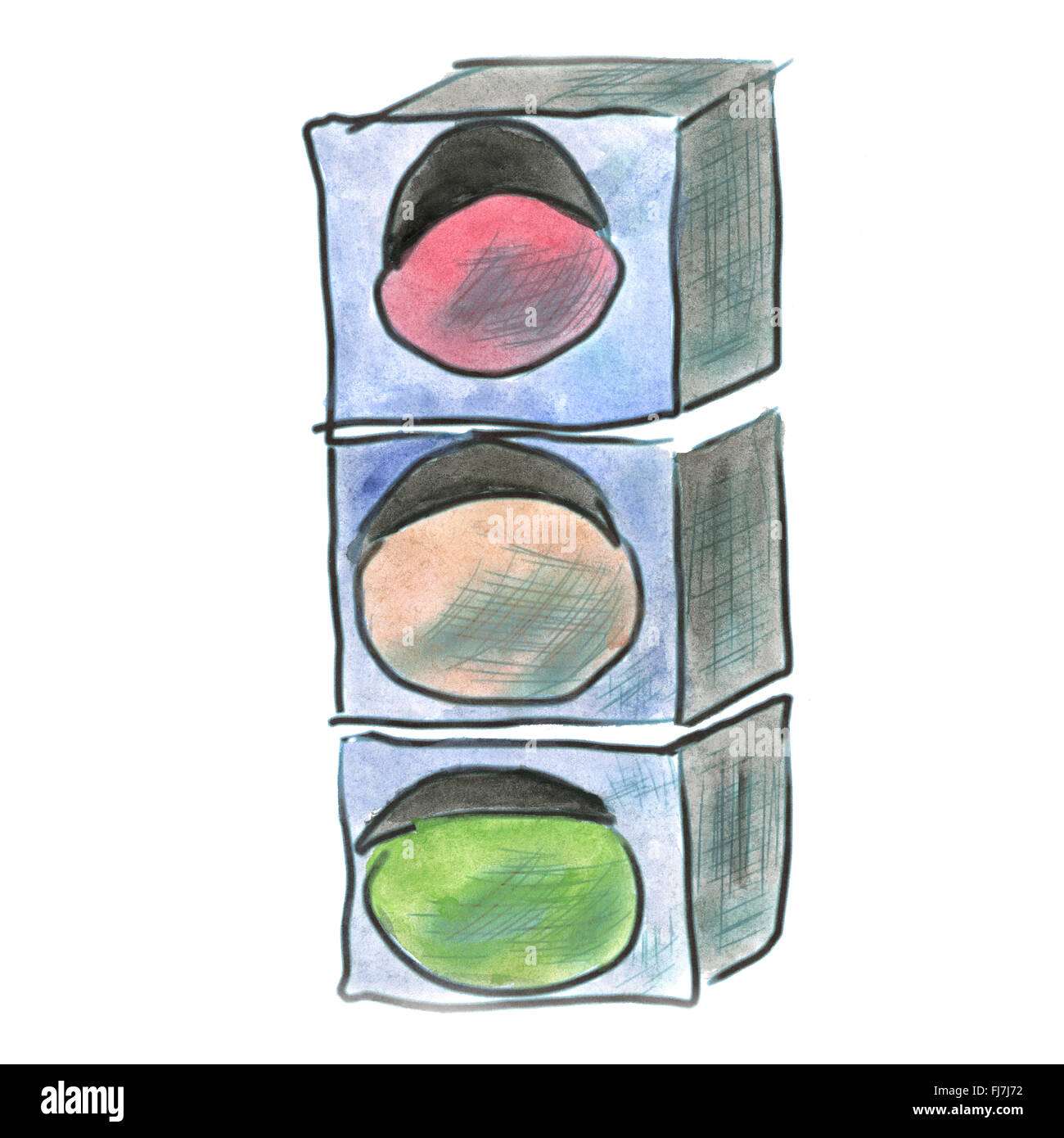 Rosso Verde Giallo semaforo isolato cartoon acquerello Foto Stock