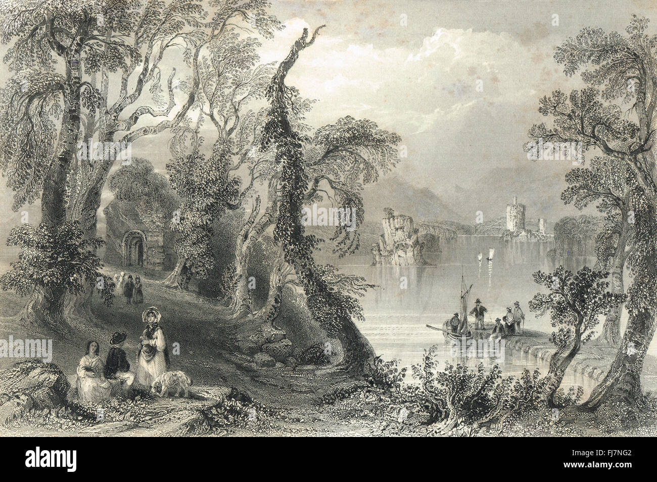 Innisfallen Lago di Killarney, Irlanda 1841 incisione Foto Stock