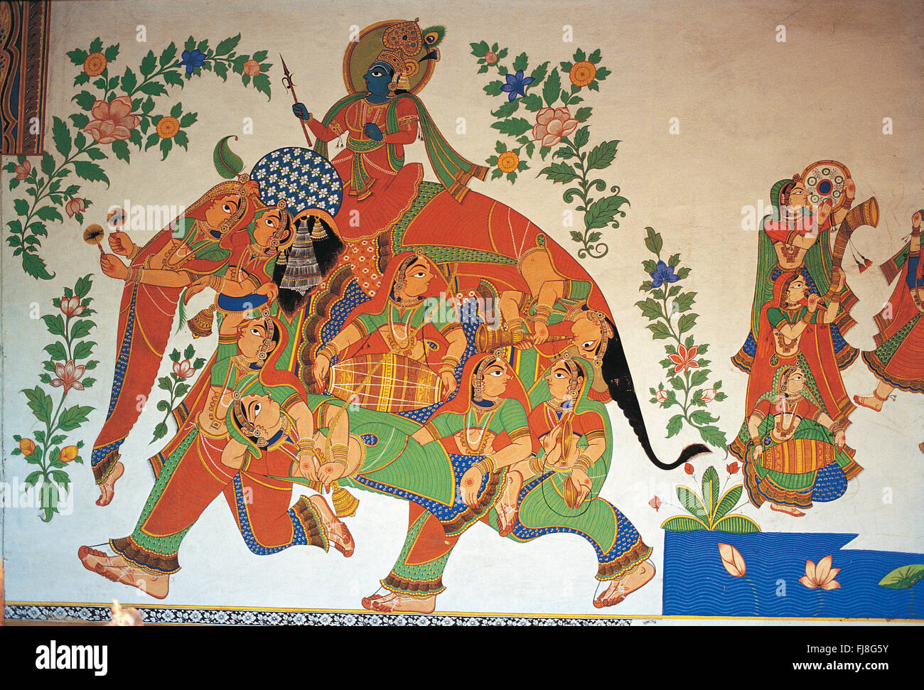 Pittura murale, Rajasthan, India, Asia Foto Stock