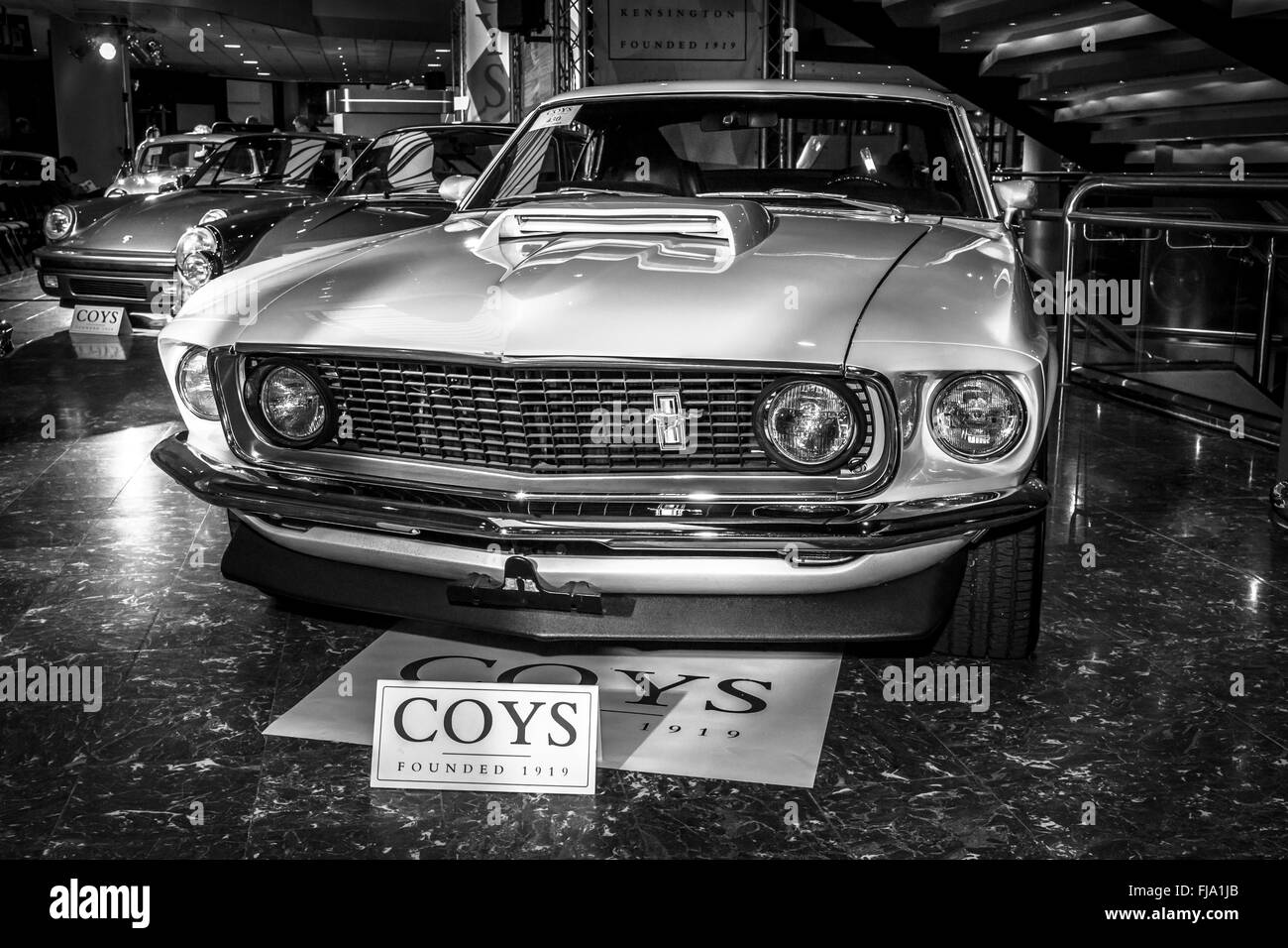 Pony auto boss Ford Mustang 429, 1969. In bianco e nero. Foto Stock
