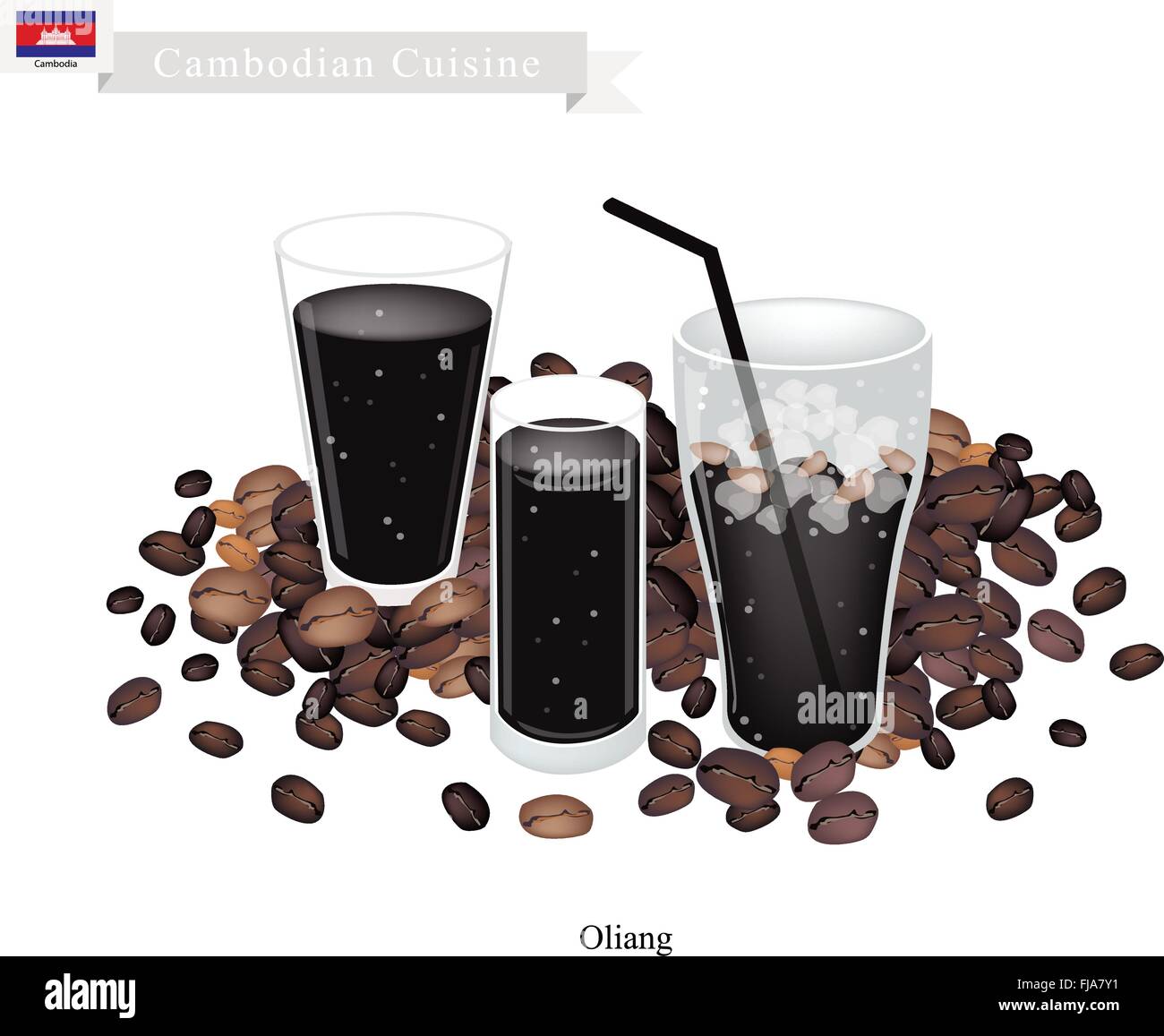 Cucina cambogiano, Oliang o nero cambogiano caffè ghiacciato. Una bevanda popolare in Cambogia. Illustrazione Vettoriale