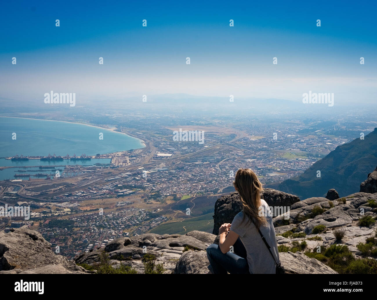 La meditazione sulla Table Mountain e Cape Town, Western Cape, Sud Africa Foto Stock