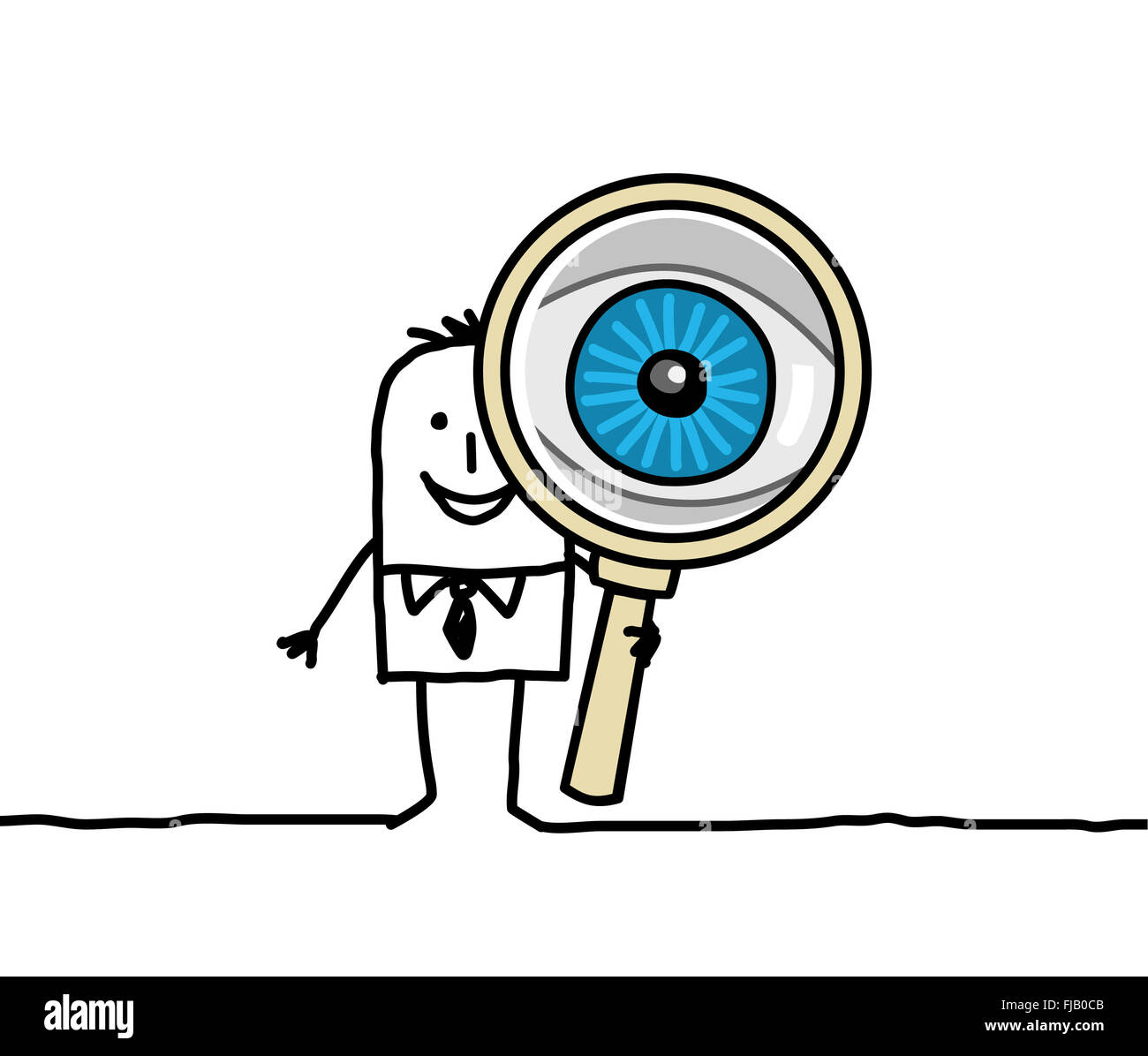 Disegnata a mano i personaggi dei cartoni animati - big eye e lente di ingrandimento Foto Stock